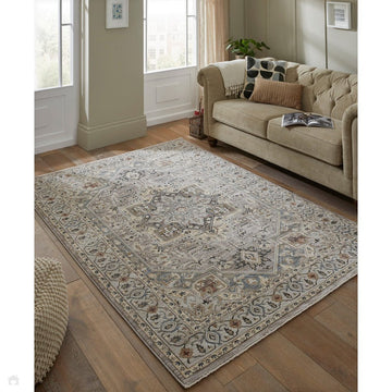 Legacy LEG05 Traditional Persian Medallion Border Soft-Touch Short Pile Polyester Flatweave Light Grey/Slate Blue/Ivory Rug-Concept Looms-Rug Love - The Most Loved Rug Store